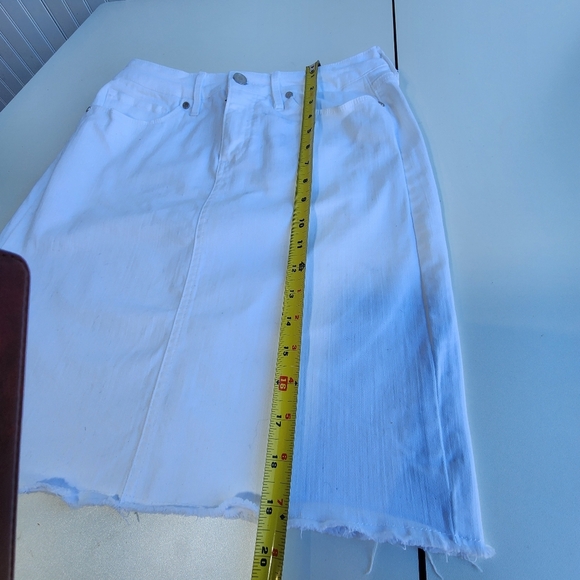 Code Bleu Denim Jean Skirt White Button Fly Pencil Back Kick Split Stretch Raw 6 - Picture 2 of 11